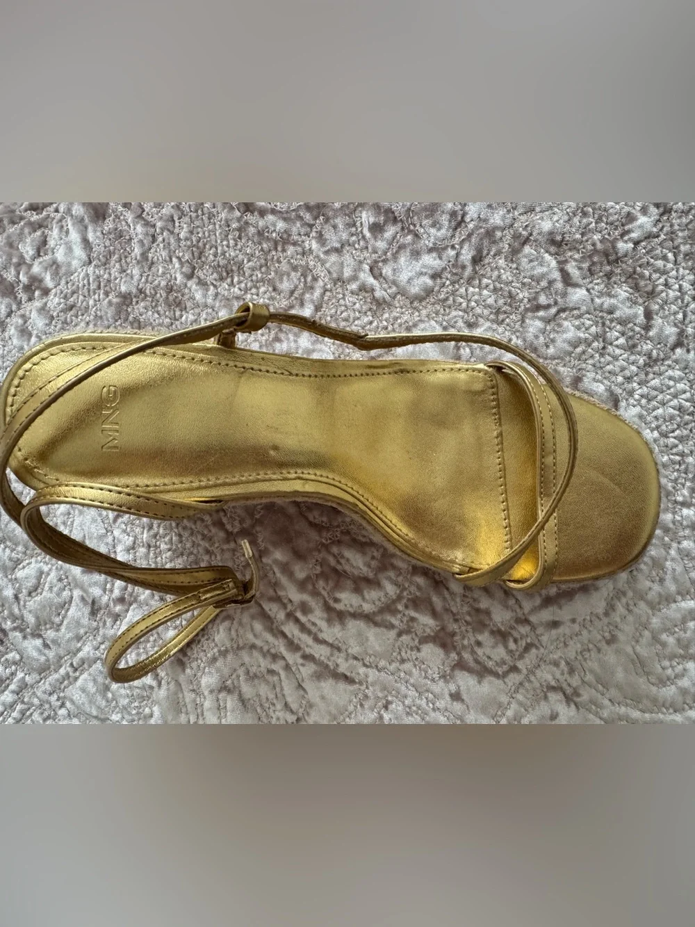Mango Gold Metallic Espadrille Platform Sandals